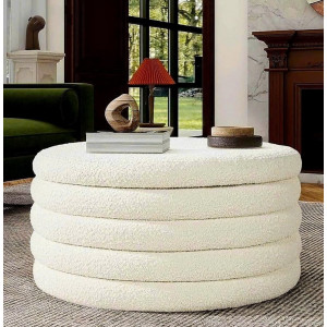 88003015 - Ivory : Ghế,  Đôn , Bàn Coffee Tròn - Trắng Ngà